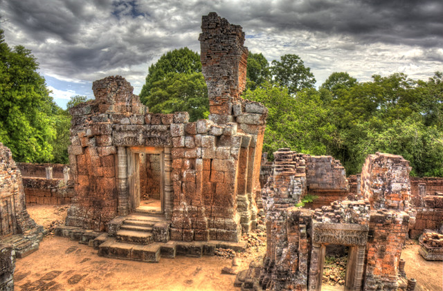 Angkor Wat Roofless Houses HDR